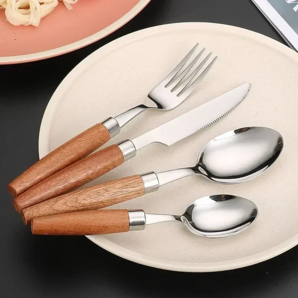 kf-S72033c70e2b54975ae215557acbe0d9dy TimberCraft Cutlery – 4pc Stainless Steel Set with Wooden Handles